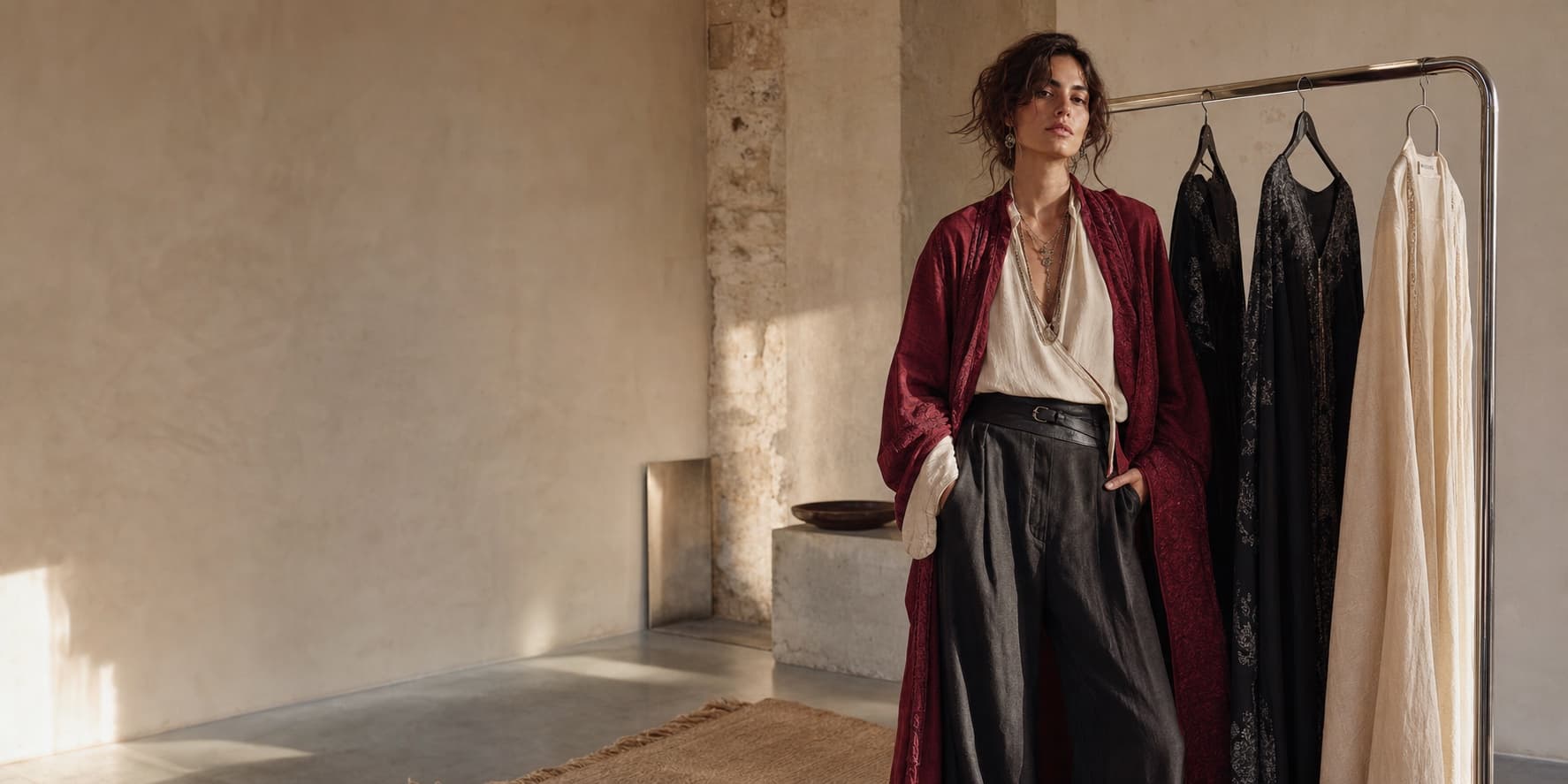 LXXXO bağımsız moda seçkisinden bordo, krem ve siyah tonlarda editorial görünüm